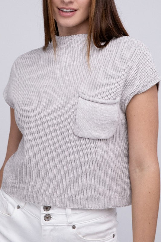 Mock Neck Short Sleeve Sweater