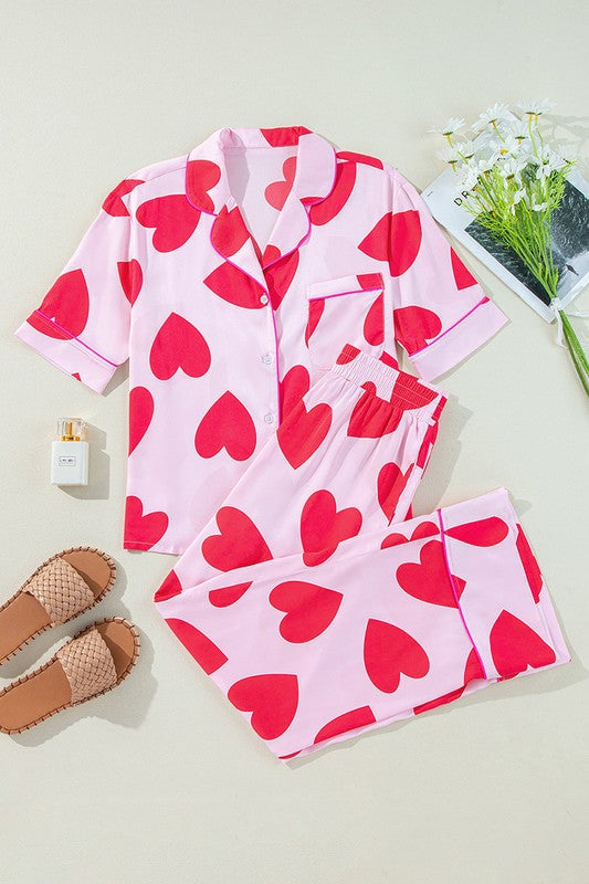 Valentine's Pink Heart Pajamas Set