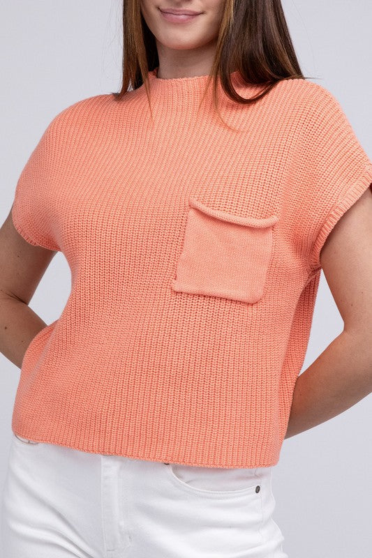 Mock Neck Short Sleeve Sweater