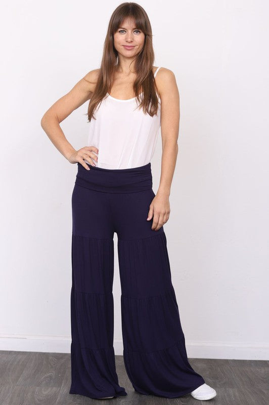 Solid Tiered Wide Leg Pants