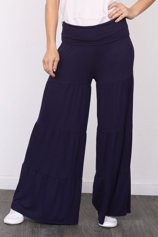 Solid Tiered Wide Leg Pants