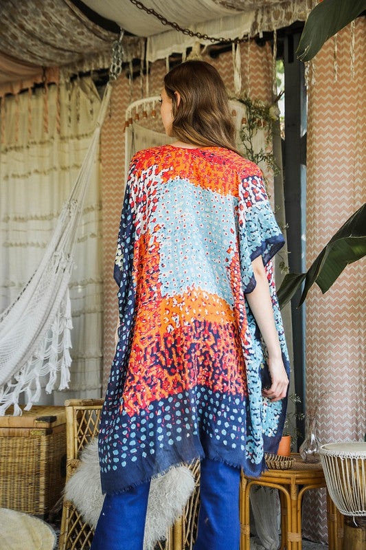 Vibrant Multicolor Frayed Edge Kimono w/ Armholes