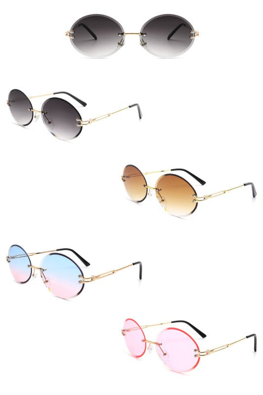 Oval Rimless Circle Vintage Sunglasses