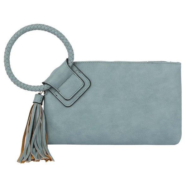 Fashion Cuff Handle Tassel Wristlet Clutch