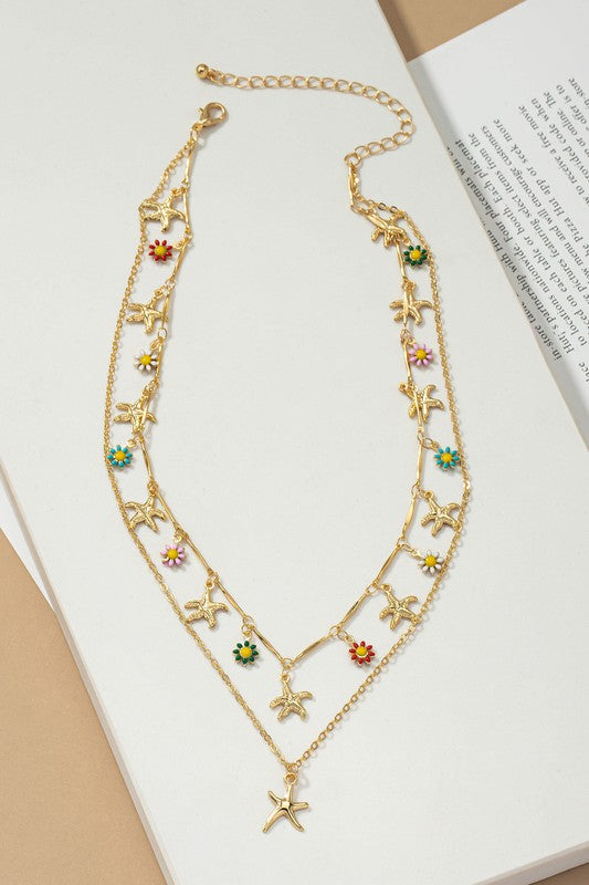 Flower Charm Layered Necklace