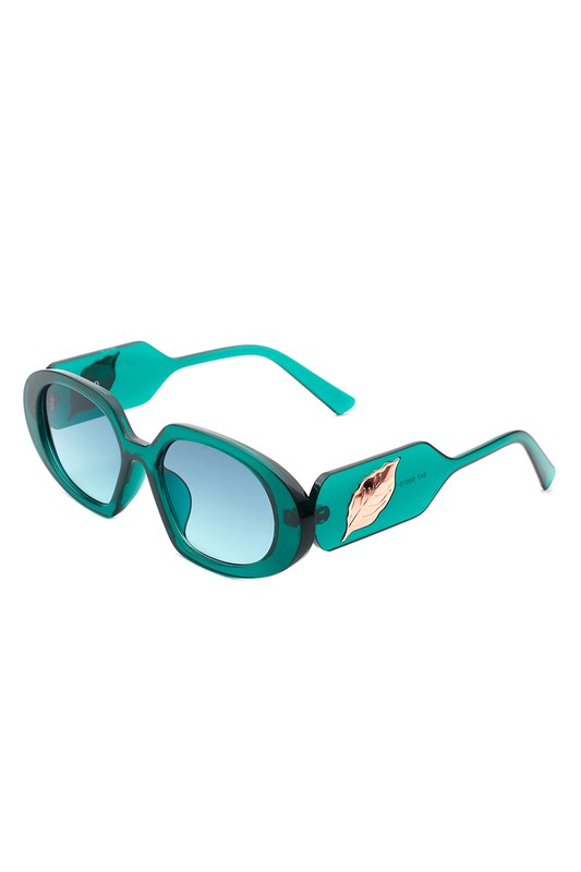 Retro Oval Chic Round Leaf Design Sunglasses