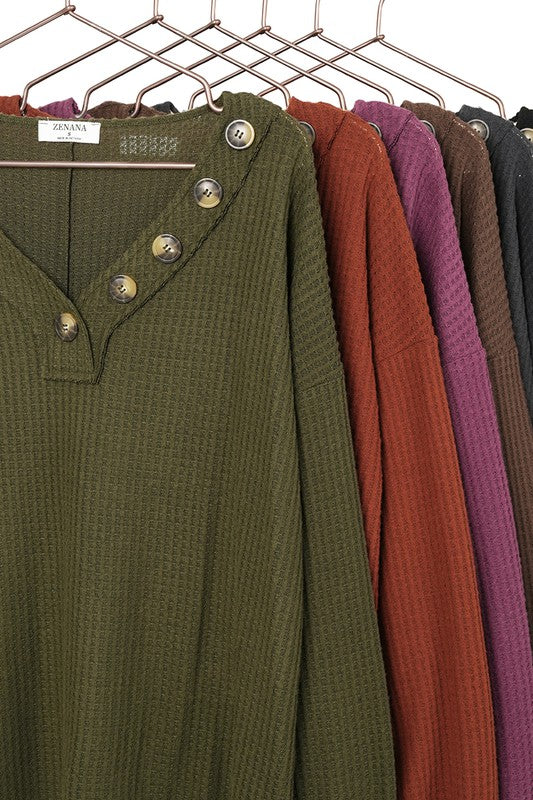 Waffle Button Detail Sweater