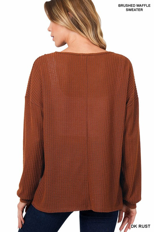 Waffle Button Detail Sweater