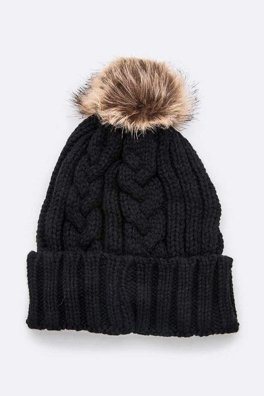 Faux Fur Raised Knit Beanie