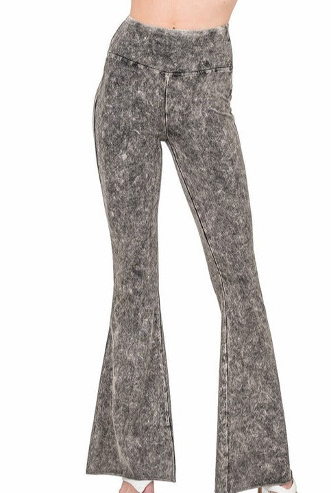 Acid Wash High Waist Raw Edge Hem pants