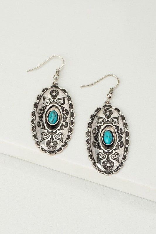 Boho Oval Drop Earrings with Turquoise Stone