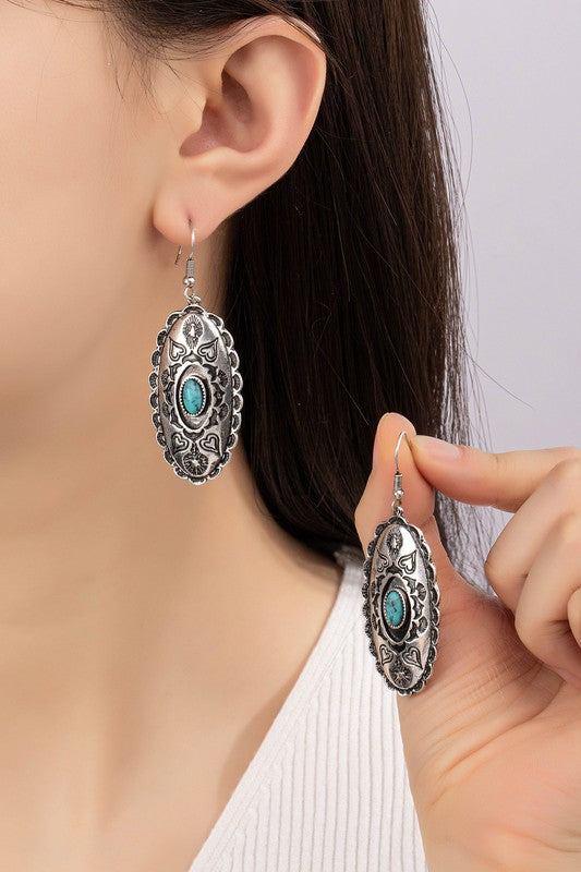 Boho Oval Drop Earrings with Turquoise Stone