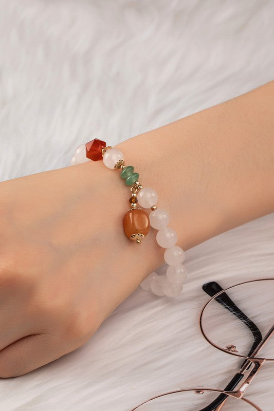 Natural Stone Bracelet with Charm - Agate
