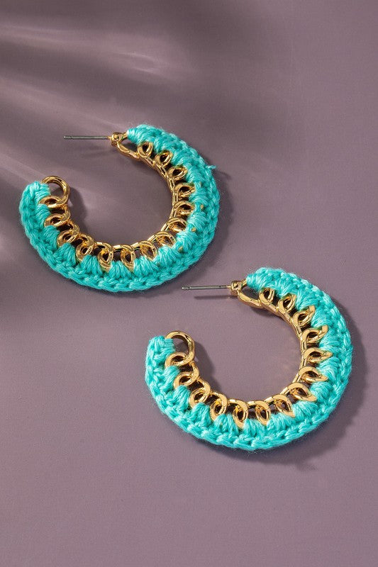 Cord braided link chain hoop earrings