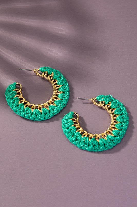 Cord braided link chain hoop earrings