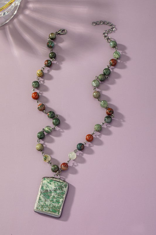 Semi Precious Beaded Pendant Necklace