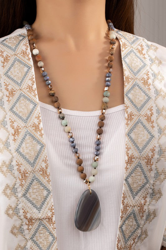 Stone Pendant Necklace Semi Precious