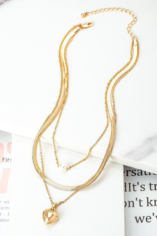 Puffy Heart Herringbone Necklace