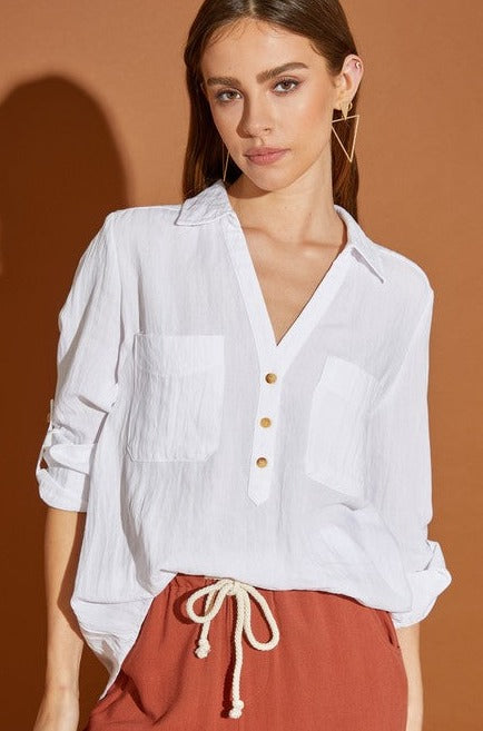 V Neck Button Down Shirt