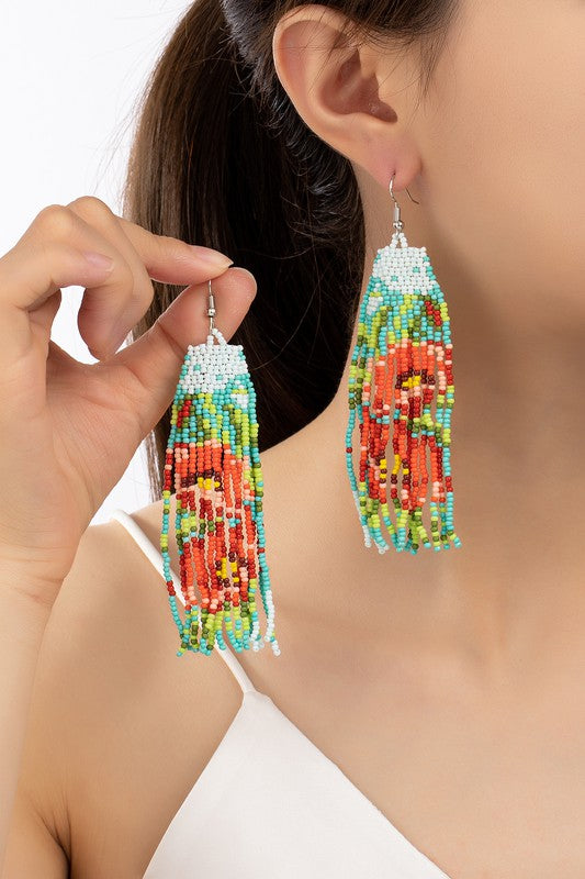 Seed Bead Poppy Earrings