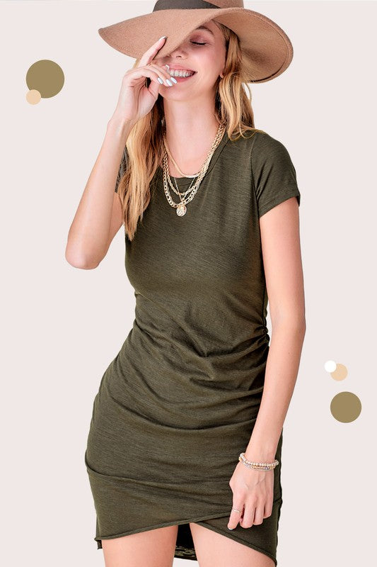 Ruched Round Neck Mini Dress