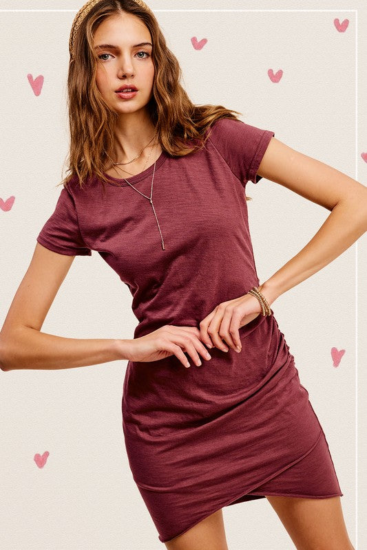 Ruched Round Neck Mini Dress