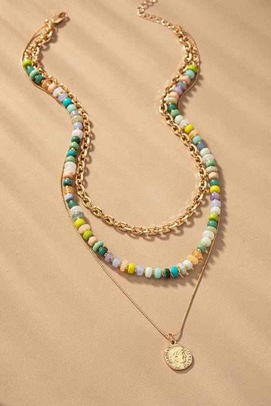 Beaded and Chain Necklaces, 3-Layer