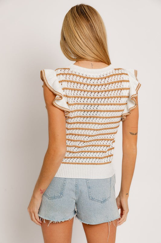 Ruffle Sleeve Stripe Knit Top