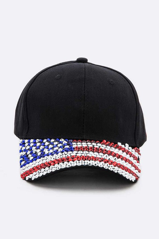 Rhinestone USA Flag Brim Baseball Cap