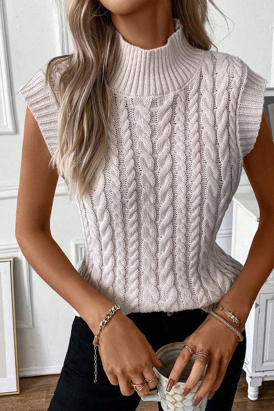 PiPPY Black Ribbed Trim High Neck Knit Sweater Vest