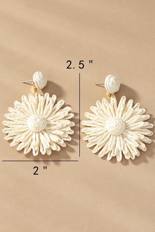 Raffia straw flower drop earrings