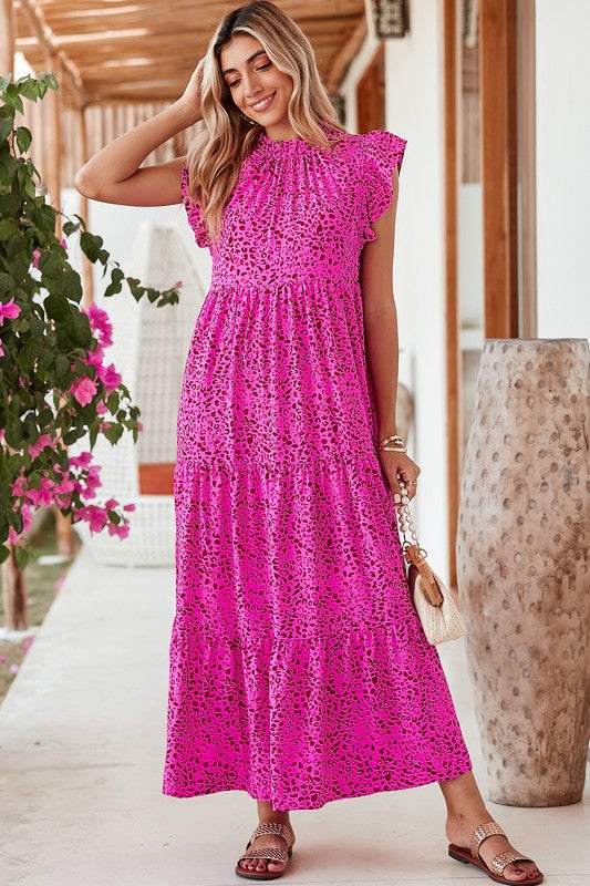 Leopard Print Ruffle Sleeveless Maxi Dress