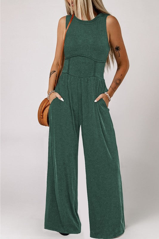 PiPPY Cinched Waist Sleeveless Wide Leg Jumpsuit