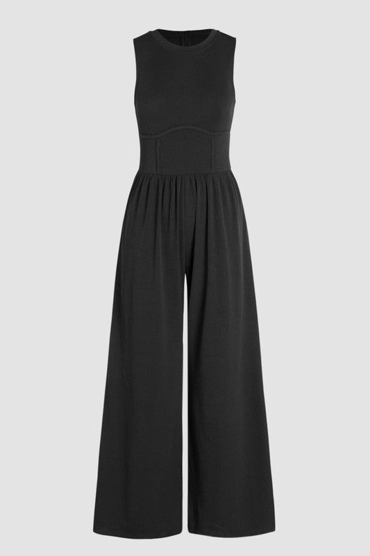 PiPPY Cinched Waist Sleeveless Wide Leg Jumpsuit