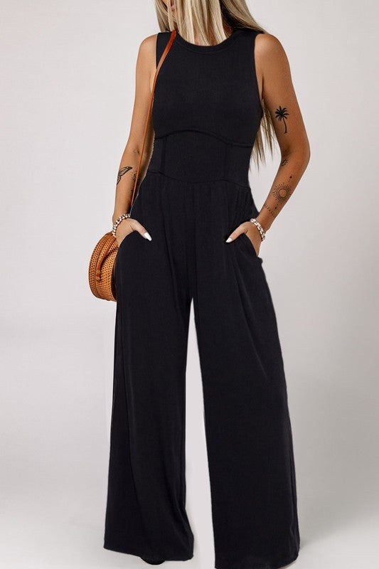 PiPPY Cinched Waist Sleeveless Wide Leg Jumpsuit