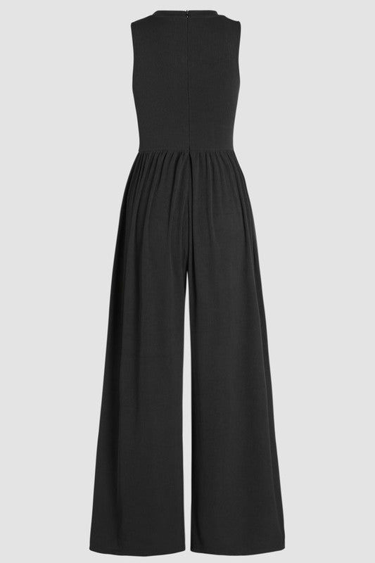 PiPPY Cinched Waist Sleeveless Wide Leg Jumpsuit