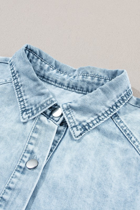 Mineral Ruffled Short Sleeve Buttoned Denim Dress