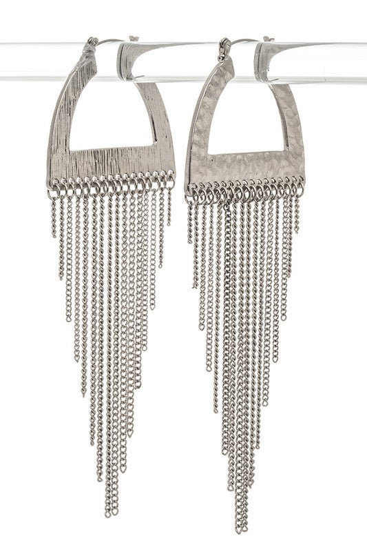 Fringe Chain Hoop Earrings