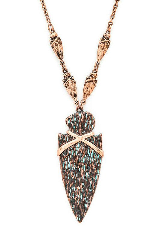 2 Tone Metal Arrowhead Pendant Necklace Set