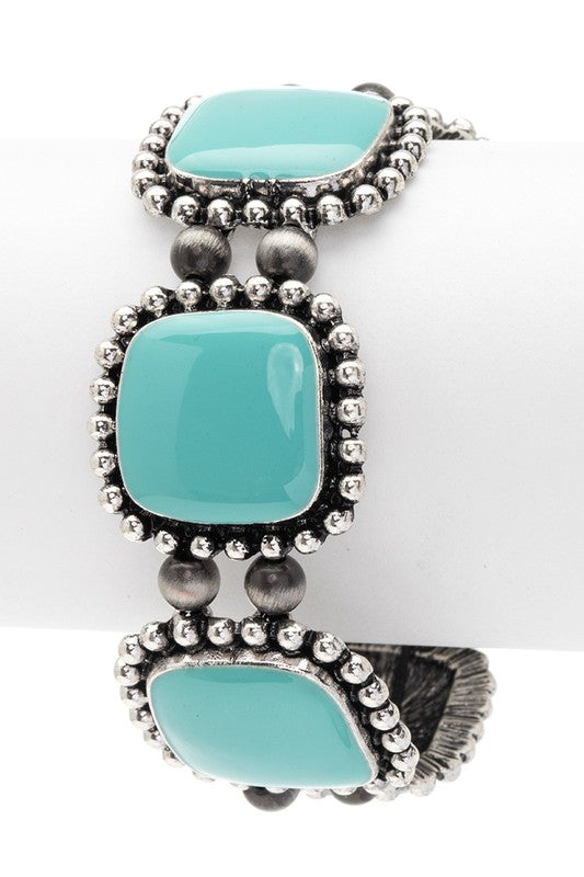 Oversize Square Turquoise Stretch Bracelet