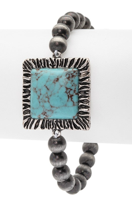 Square Stone Navajo Beads Stretch Bracelet