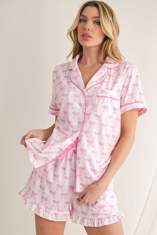 Bows Ruffle Shorts Pajama Set