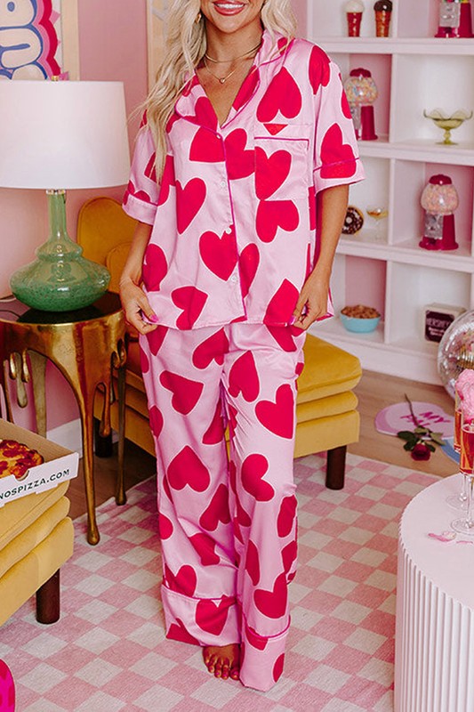 Valentine's Pink Heart Pajamas Set