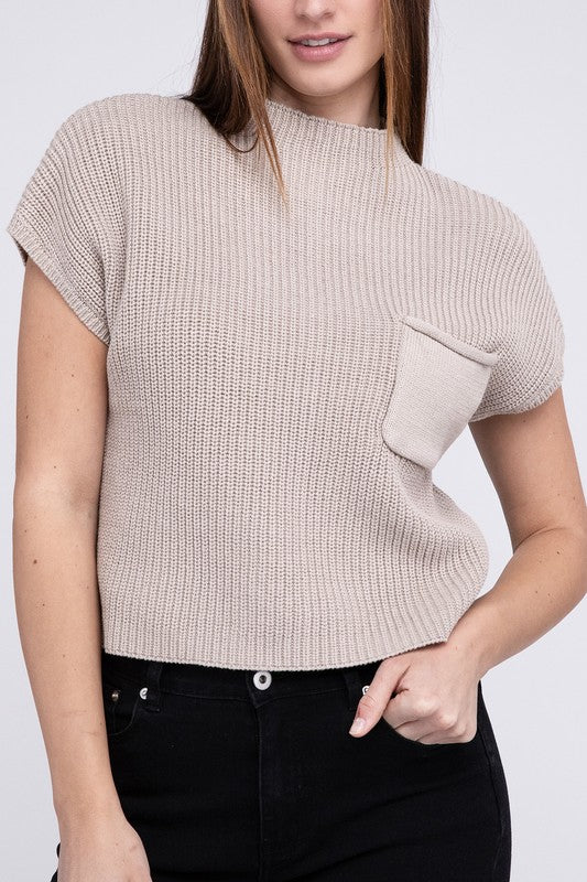 Mock Neck Short Sleeve Sweater