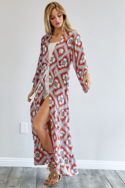 PRINTED LONG SLEEVE LOOSE KIMONO