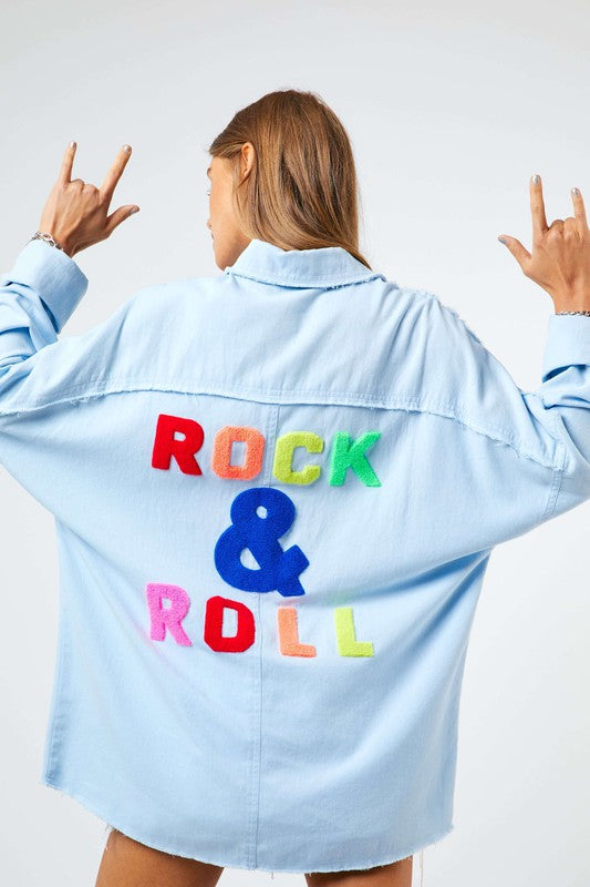 Rock & Roll Applique Fringed Hem Shirt