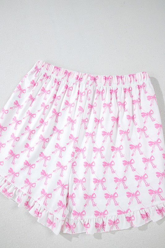 Bows Pajamas Set Short Sleeves + Ruffled Shorts