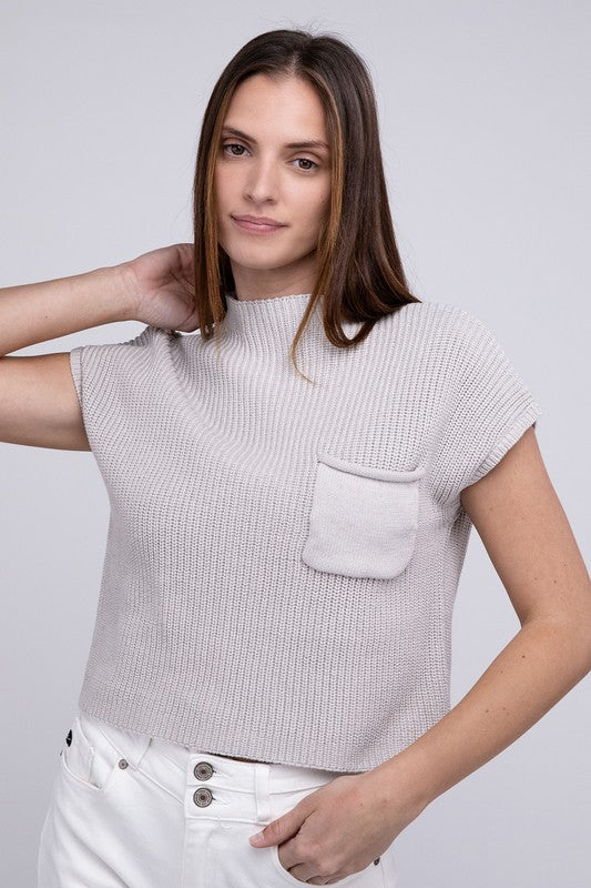 Mock Neck Short Sleeve Sweater