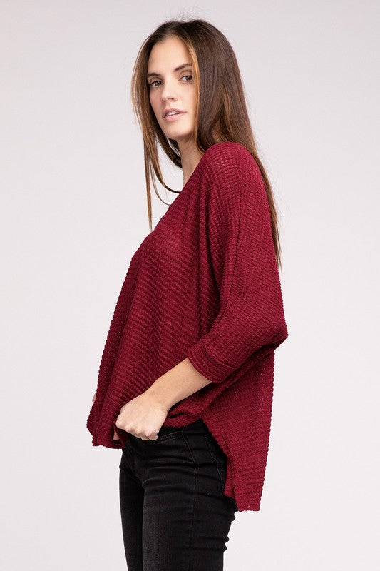 Dolman Off Shoulder Jacquard Sweater