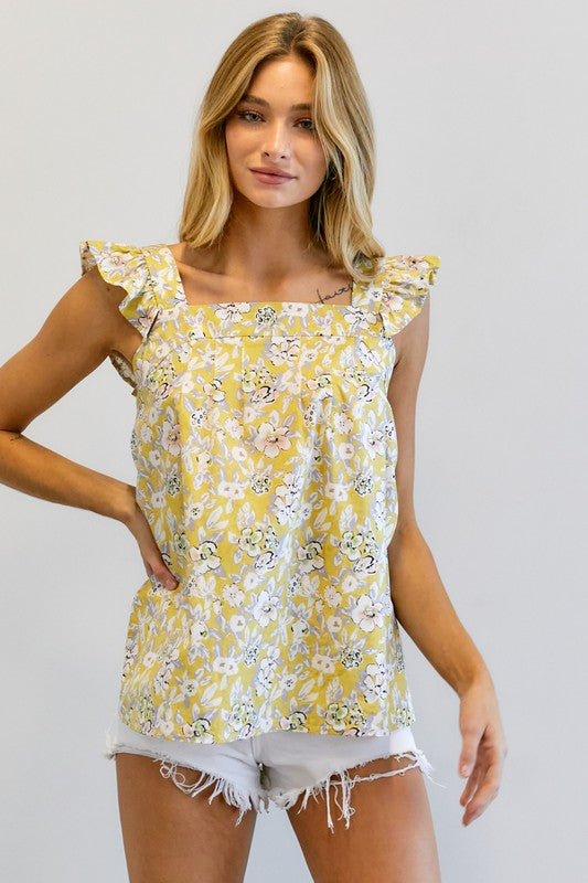 Floral Printed Ruffle Sleeveless Top